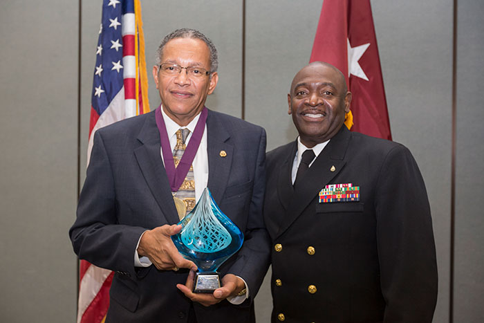 Wilbur Malloy receiving the Armed Services Blood Program's Lifetime Achievement Awardx