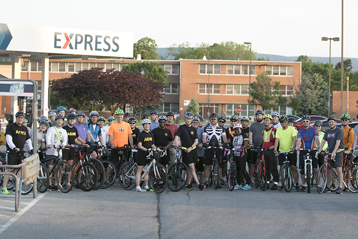 Members of the Fort Detrick community met up at the AAFES Express parking lot as part of Bike to Work Day 2017
