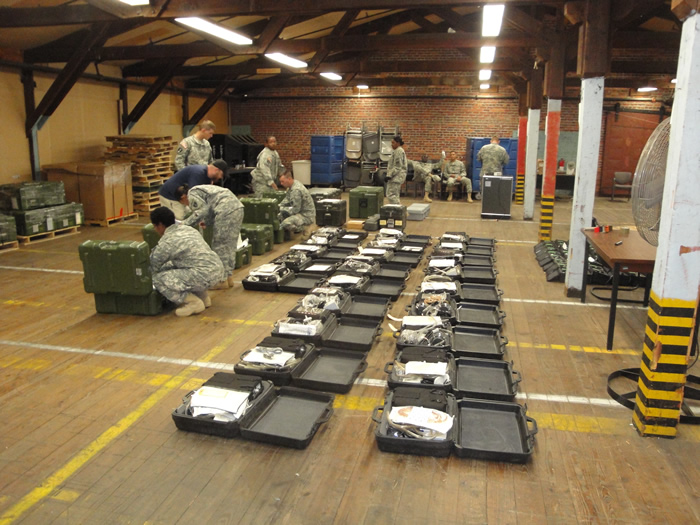 550th Area Support Medical Company in Fort Bragg, North Carolina, lays out their medical equipment sets