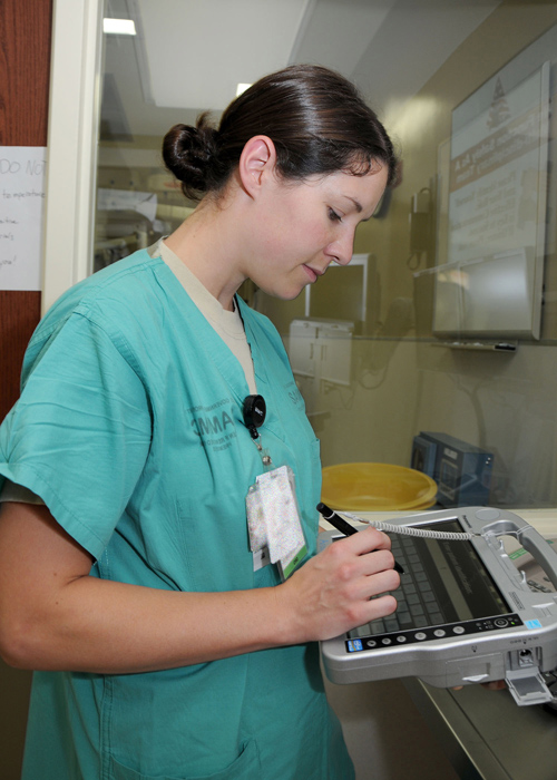 Capt. Danielle Schaaf uses the Burn Navigator to input patient data