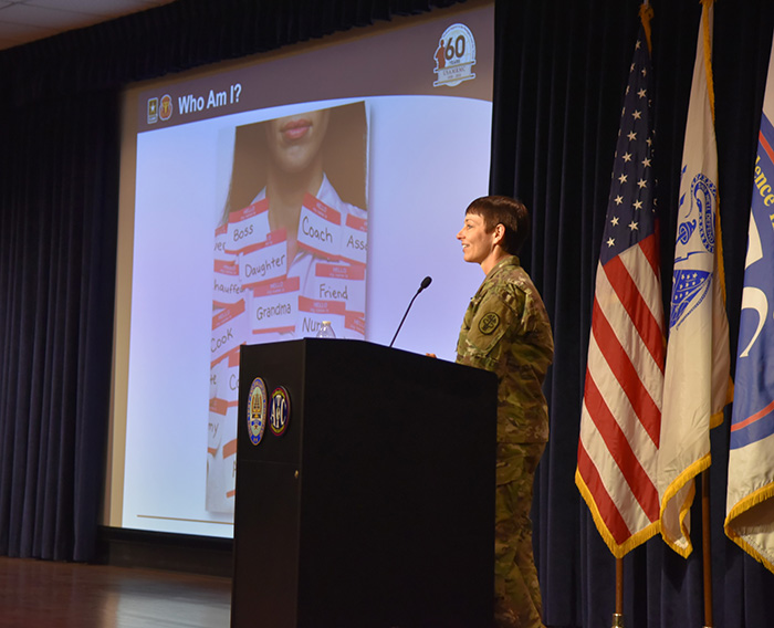Maj. Gen. Barbara R. Holcomb addresses the audience