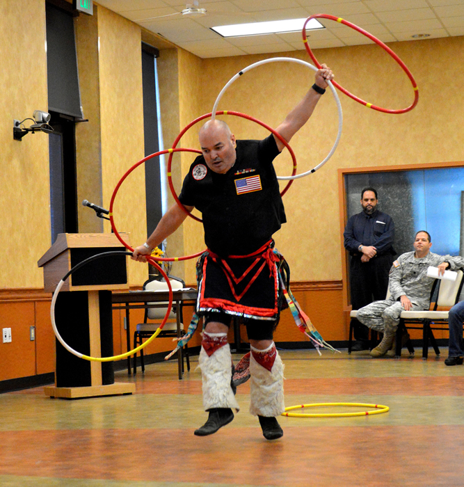 Peter Giove, of the Mohawk Tribe, performs hoop dance