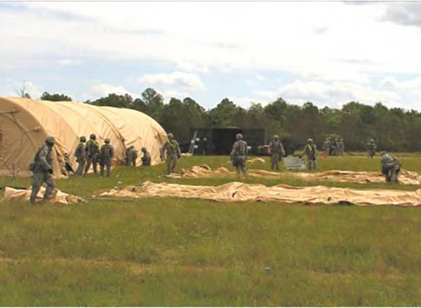 Soldiers set up FPE-MS shelters in less time and with fewer personnel.