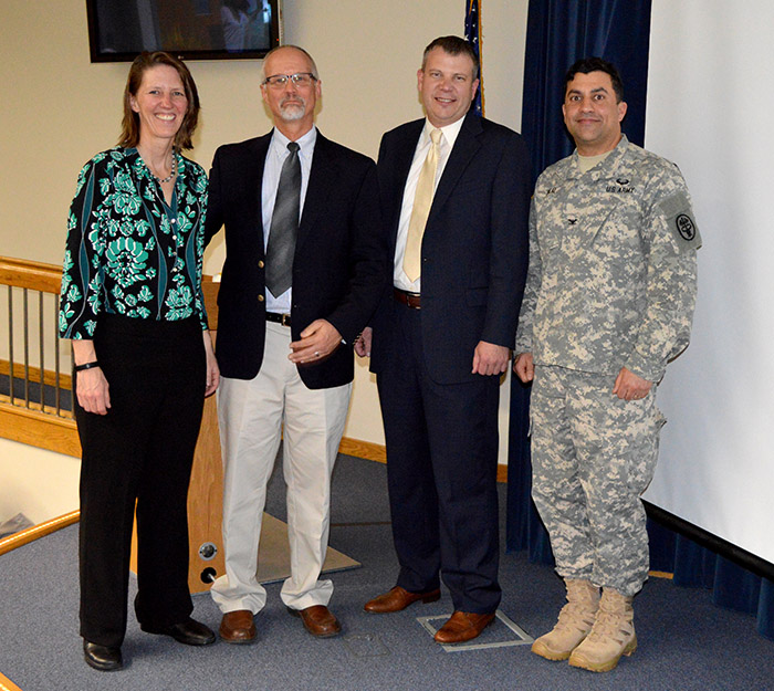 (Left to right) Kristy Pottol; Dr. Tim Bertram; Dr. Luke Burnett; and Col. Stephen Dalal.