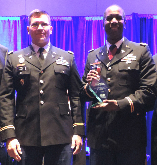 Maj. Stuart Tyner (left) and Col. Anthony Johnson accept the 7th Annual Major Jonathan Letterman Award for Medical Excellence