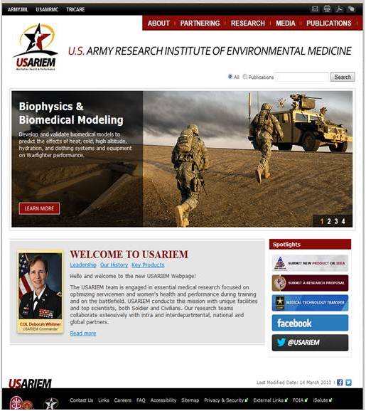 USARIEM website screenshot