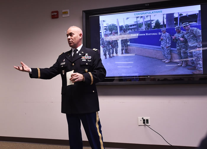 Col. Andrew Centineo serves as guest speaker at the U.S. Army Medical Materiel Agency's Medical Logistics Management Internship Program graduation