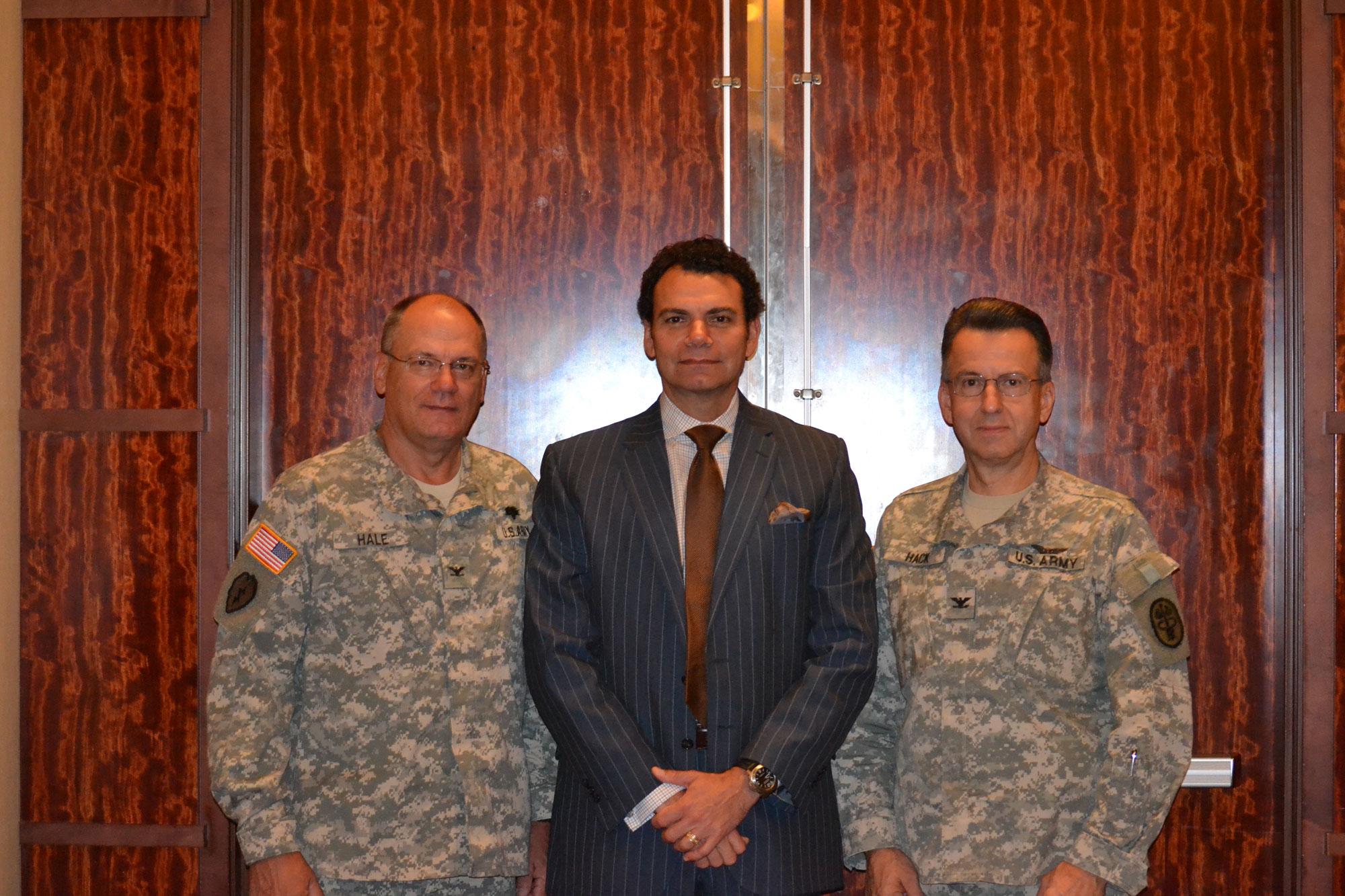 Col. Robert Hale, U.S. Army Institute of Surgical Research Dr. Eduardo Rodriquez, University of Maryland,  and Col. Dallas Hack, director of Combat Casualty Care Research Program.